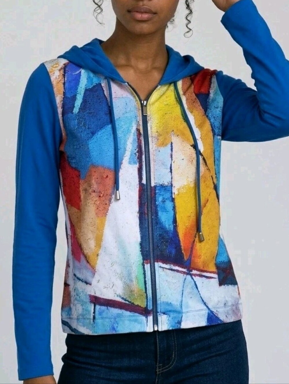 Dolcezza Simply Art Sweatshirt Womens M Multicolor Hoodie Full Zip Lightweight